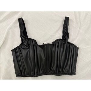 NWT Victoria's Secret Very Sexy Faux Black Leather Mini Corset Top Sz M DD